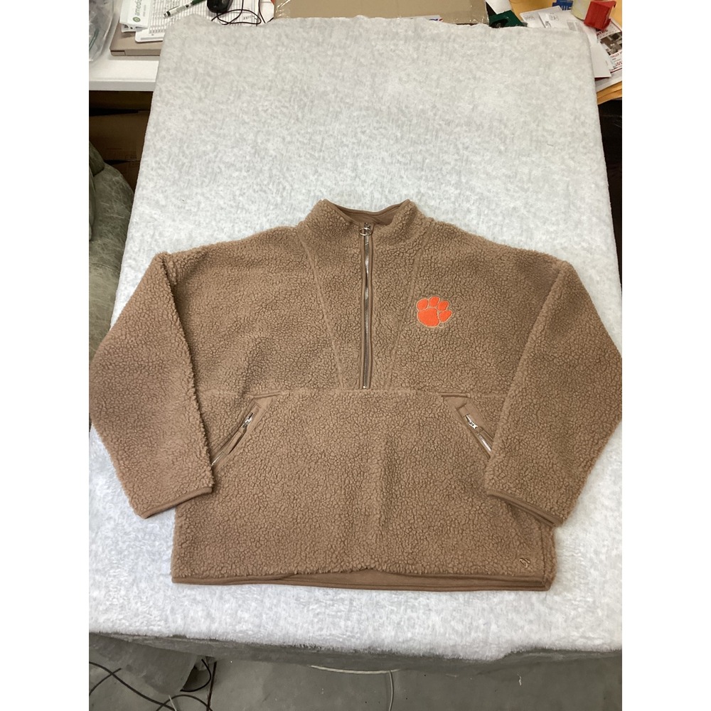 Colosseum Clemson Tigers Sherpa Fleece 1/2 Zip Jacket Womens Medium Brown NEW